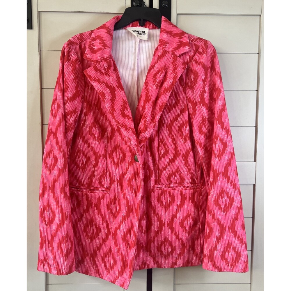 Savanna Jane Red PINK CORDUROY JACKET Aztec Women's Size Large - Picture 1 of 9